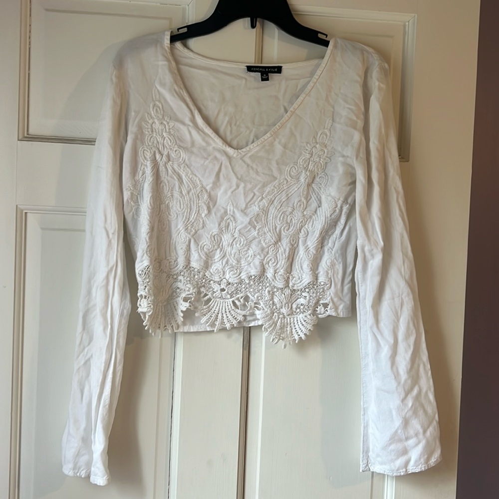 Kendall and Kylie lace long sleeve crop top